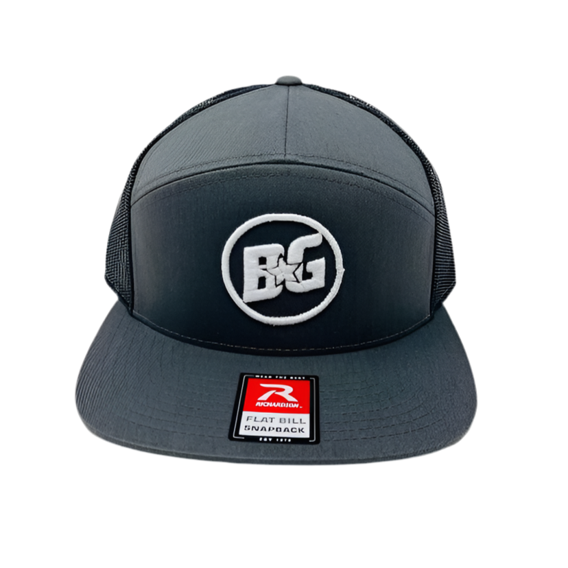 SnapBack Flat Bill 7 Panel Hat - Charcoal