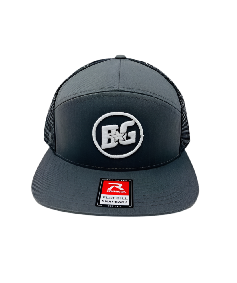SnapBack Flat Bill 7 Panel Hat - Charcoal
