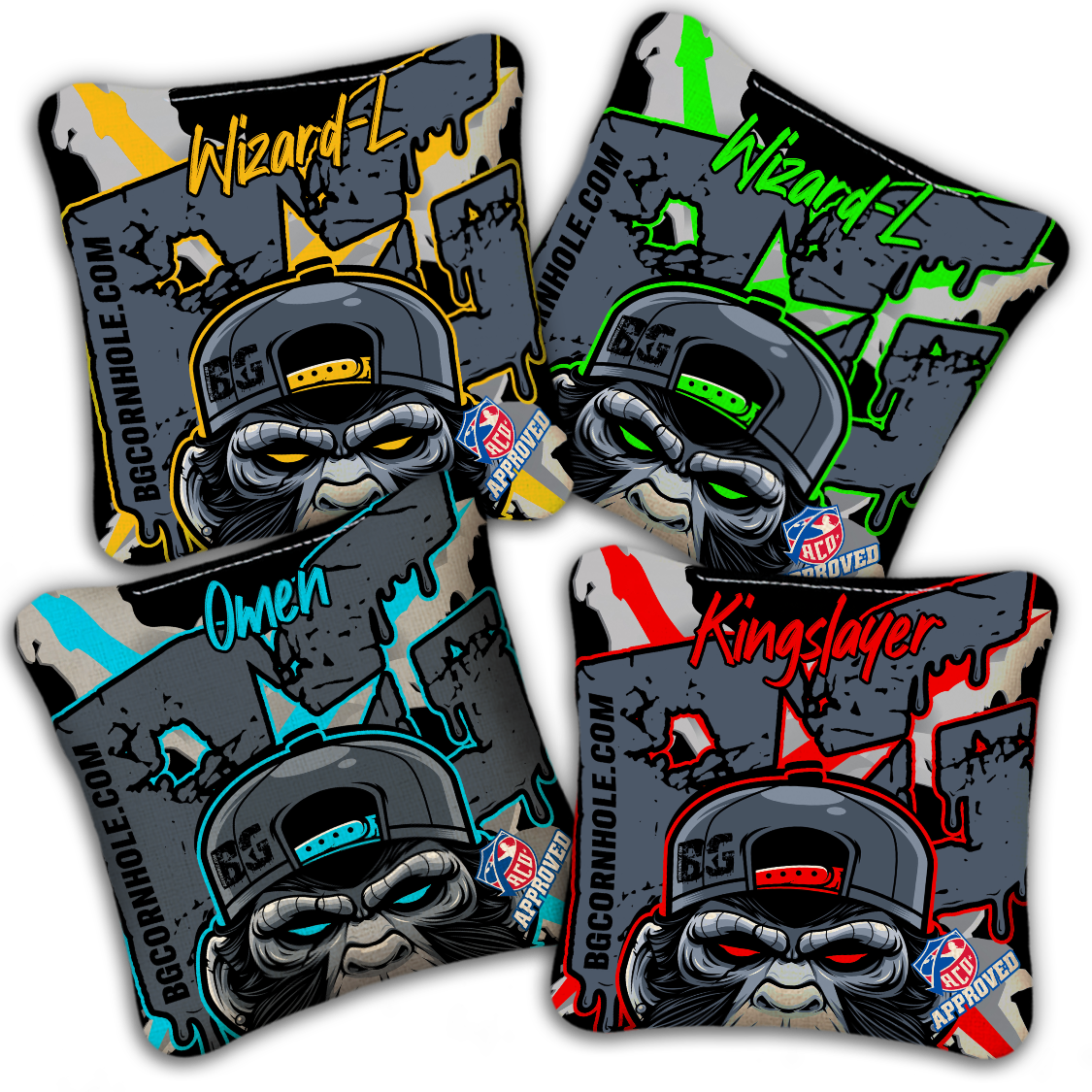 2027 ACO - BG Multiple Bag Models "MONKEY BUSINESS" - Pro Stamped Cornhole Bags - SET OF 4 BAGS