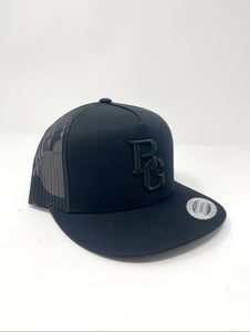 Black Trucker Flat Bill Hat - Colored Embroidery - YUPOONG