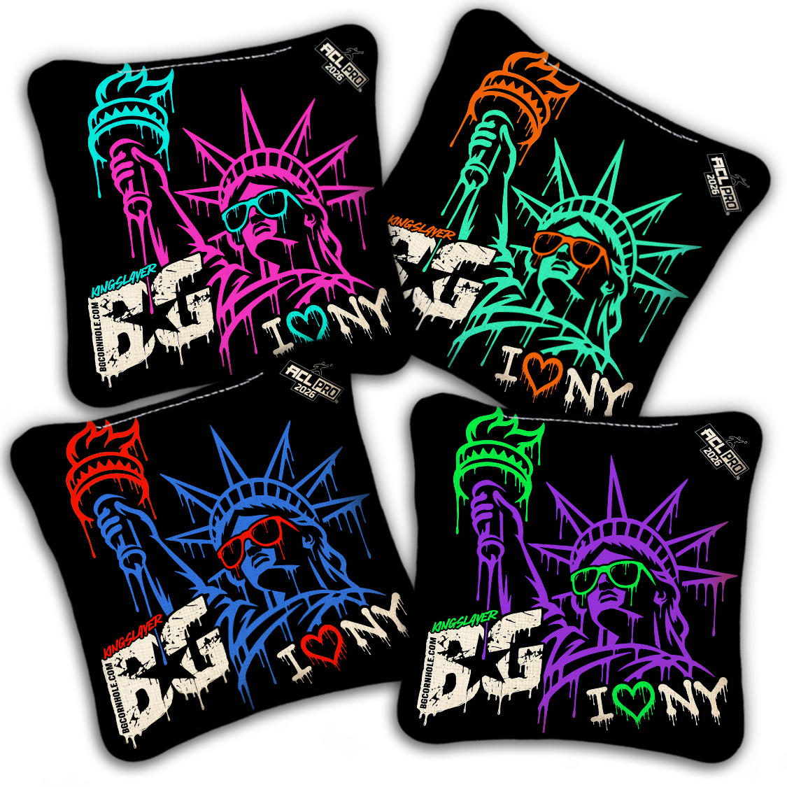 2026 BG Multiple Bag Models "I Heart NY" - ACL Pro Stamped Cornhole Bags - SET OF 4 BAGS