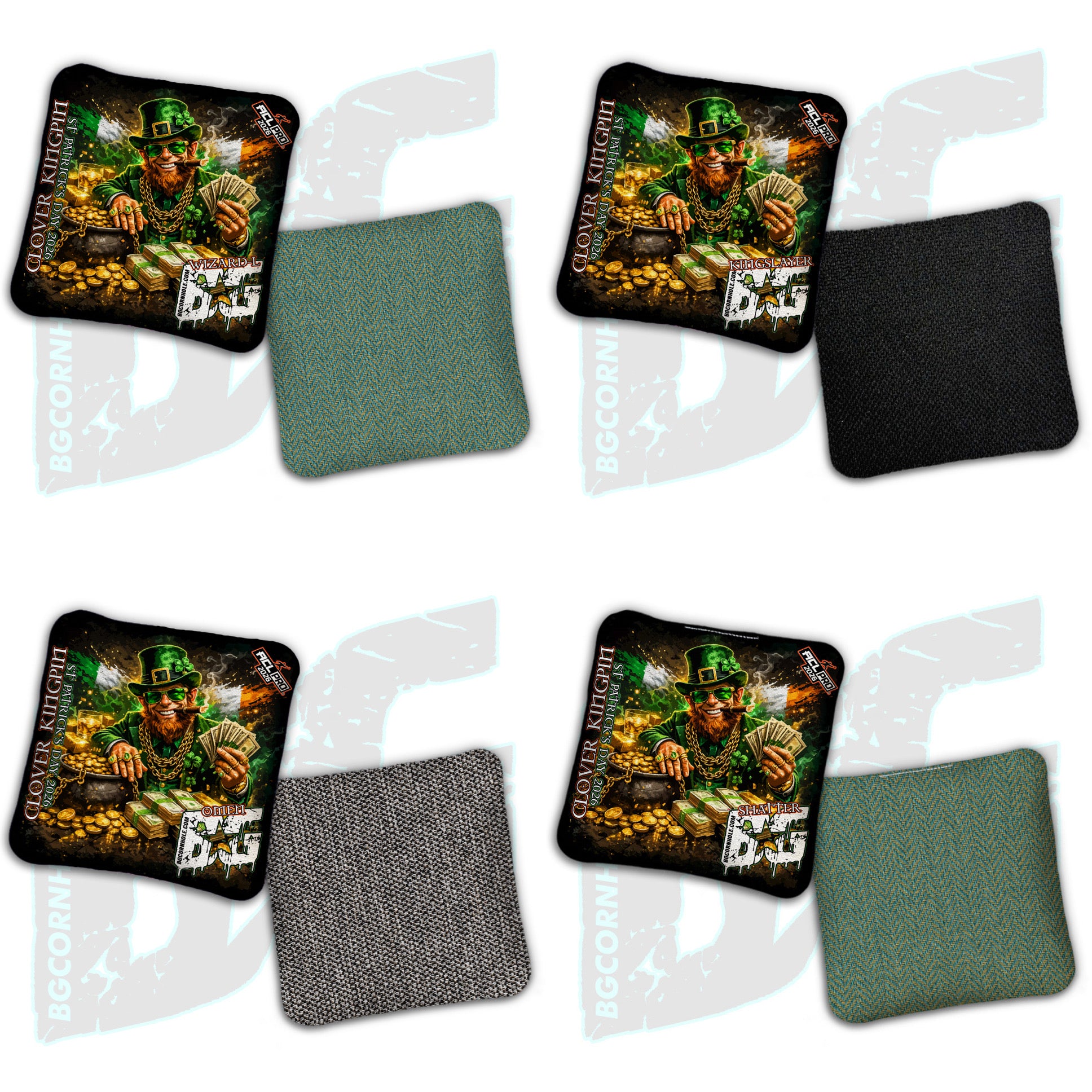 Limited Edition 2026 BG Multiple Bag Models "Clover Kingpin" - ACL Pro Stamped Cornhole Bags - SET OF 4 BAGS