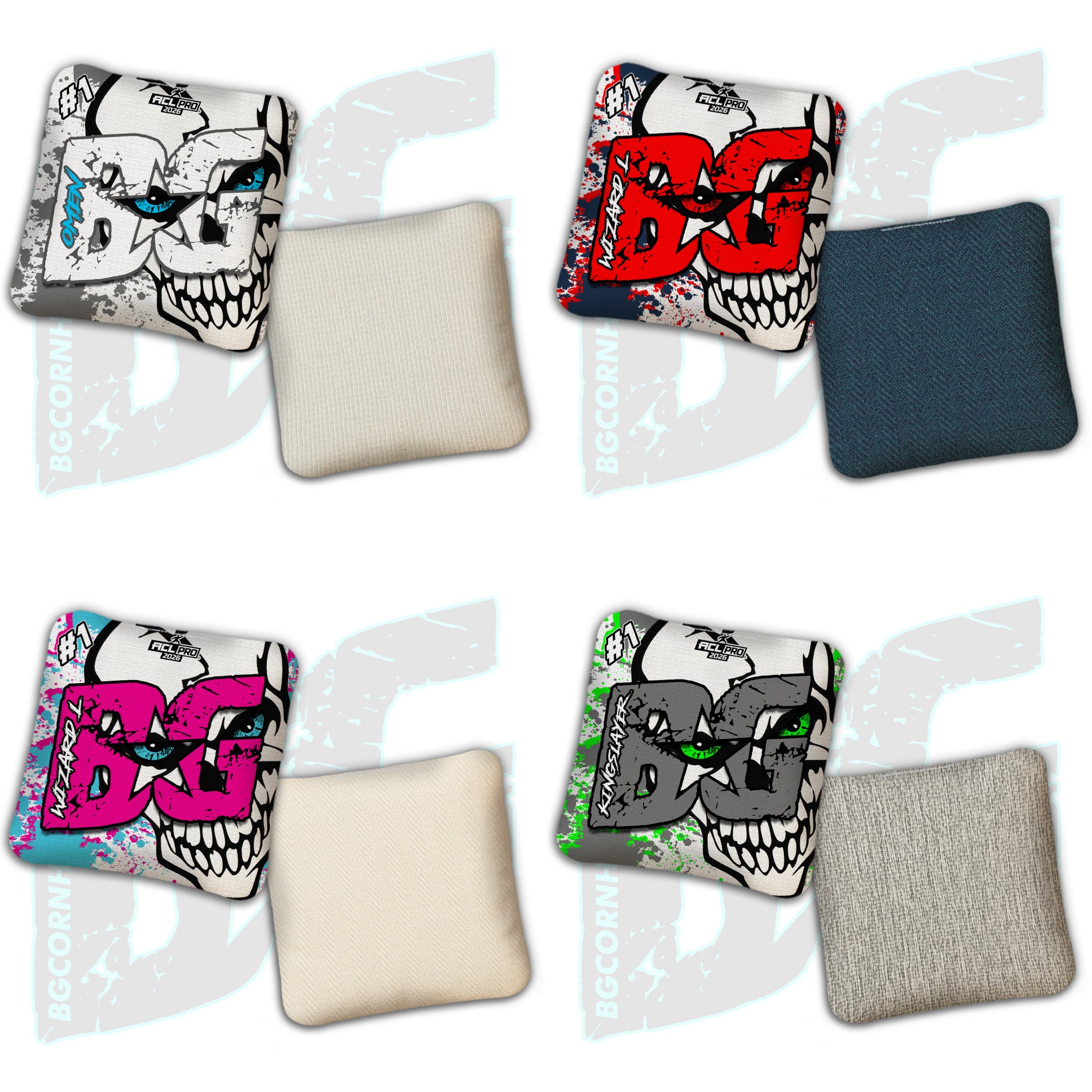 Limited Edition 2026 BG Multiple Bag Models "Peeking Skull" - ACL Pro Stamped Cornhole Bags - SET OF 4 BAGS