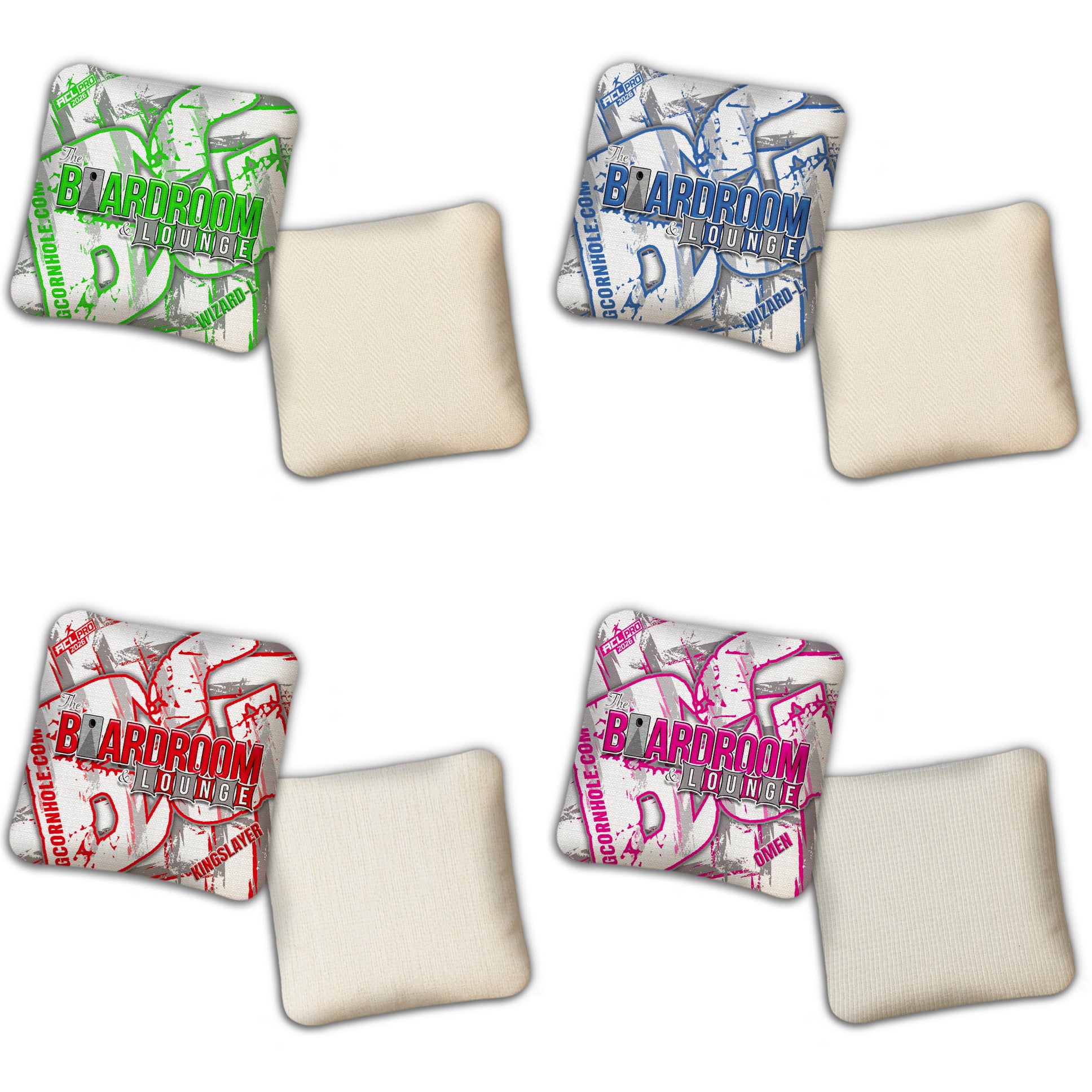2026 BG Multiple Bag Models - "White The Boardroom & Lounge” Collab - ACL Pro Stamped Cornhole Bags - SET OF 4 BAGS