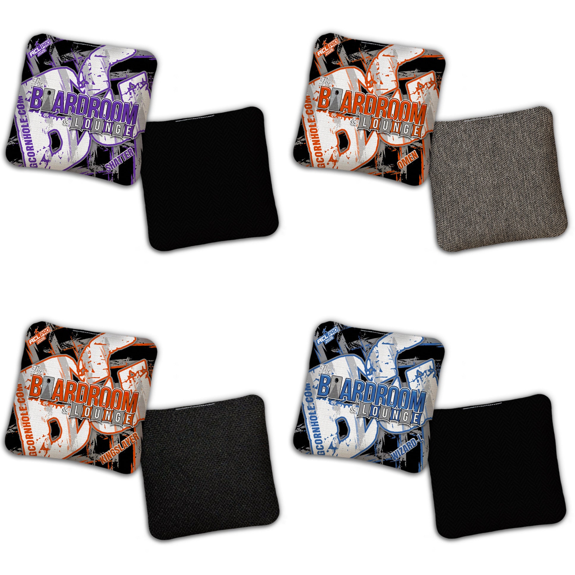 2026 BG Multiple Bag Models - "Black The Boardroom & Lounge” Collab - ACL Pro Stamped Cornhole Bags - SET OF 4 BAGS