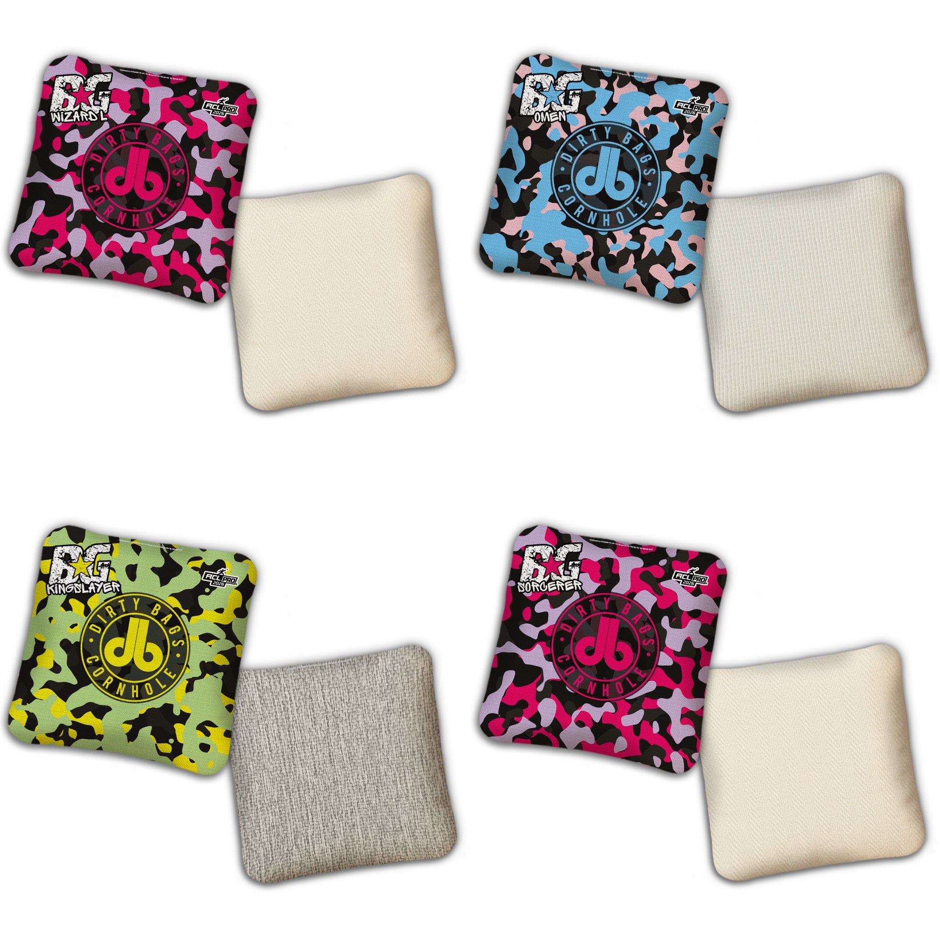 2026 BG Multiple Bag Models - "DB Camoflauge” Dirty Bags Collab - ACL Pro Stamped Cornhole Bags - SET OF 4 BAGS