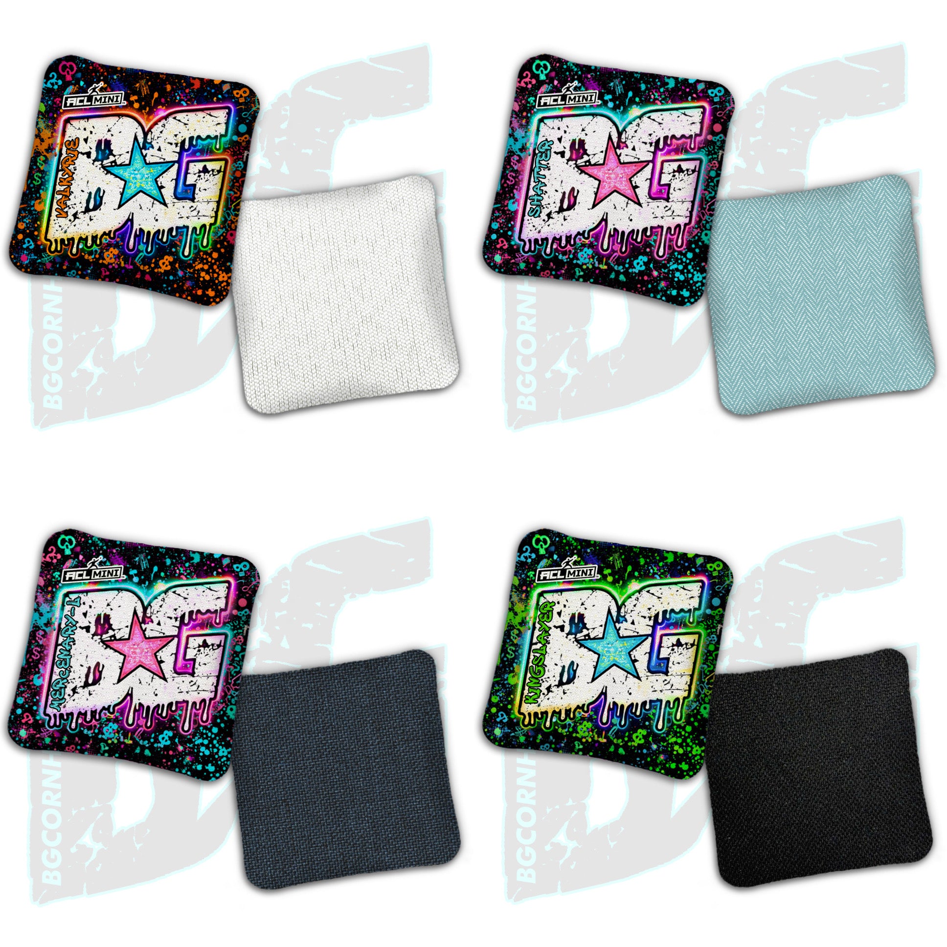 BG Multiple Bag Models - "Dripping Graffiti" - 4" ACL Mini Stamped Cornhole Bags- Set of 4 Bags