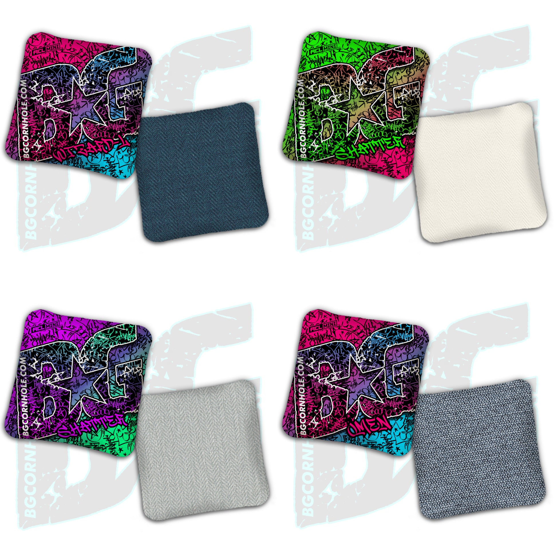 BG Multiple Bag Models - "Graffiti" - 4" ACL Mini Stamped Cornhole Bags- Set of 4 Bags