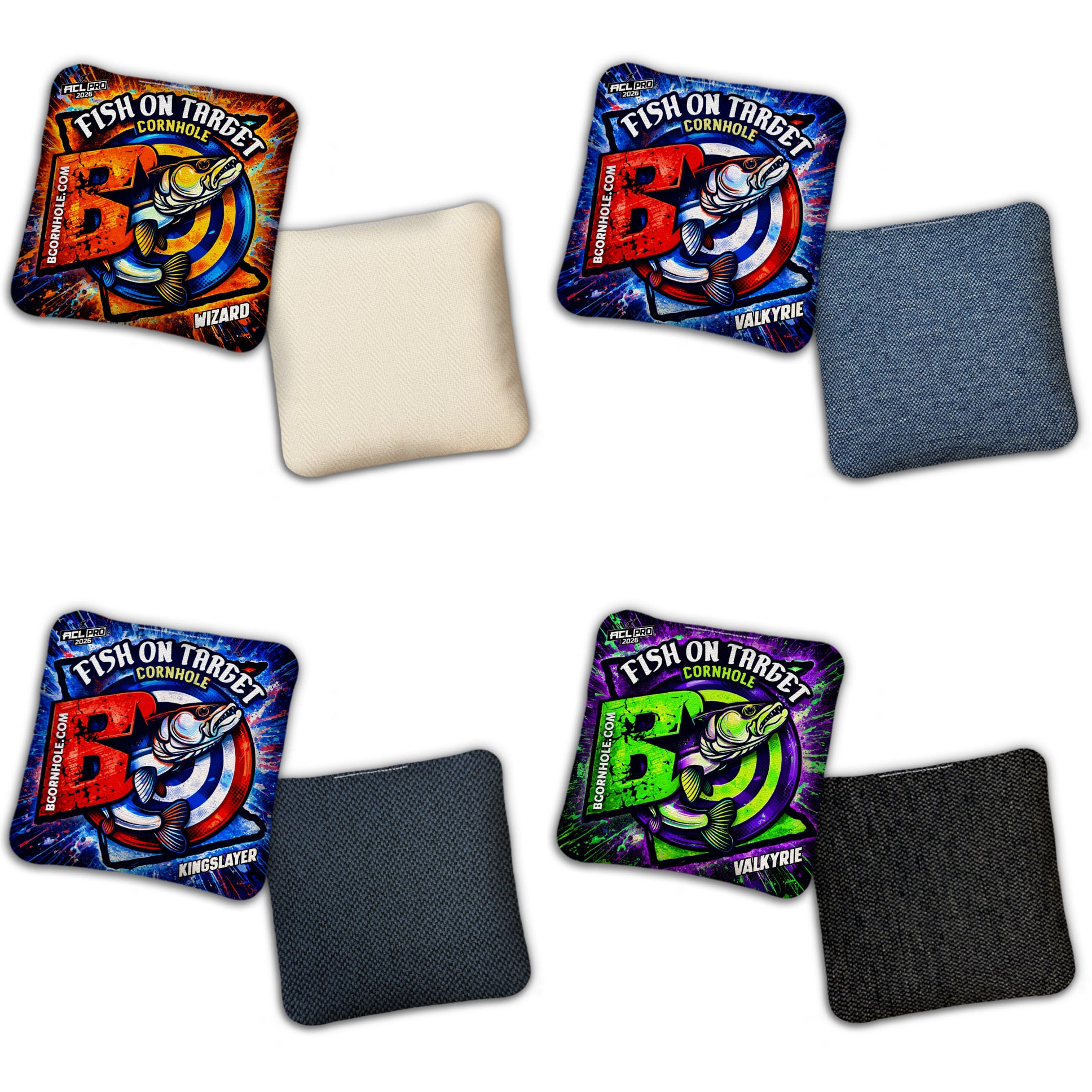 2026 BG Multiple Bag Models "Fish On Target” Collab - ACL Pro Stamped Cornhole Bags - SET OF 4 BAGS