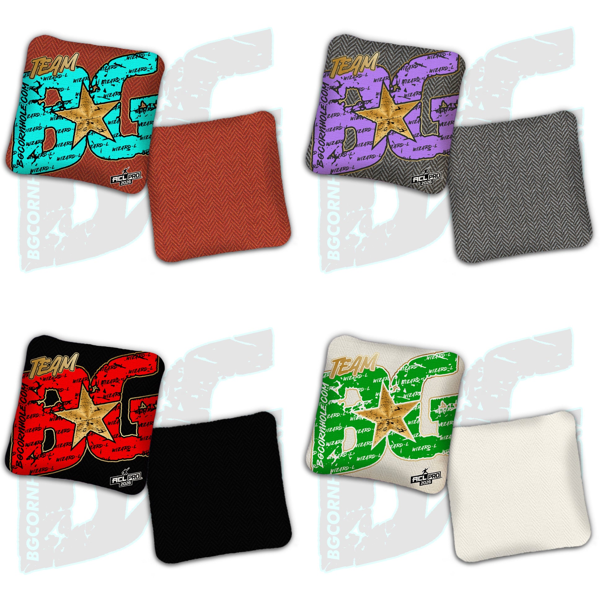 2026 BG Wizard L "Big BG Colormatch" - ACL Pro Stamped Cornhole Bags - SET OF 4 BAGS