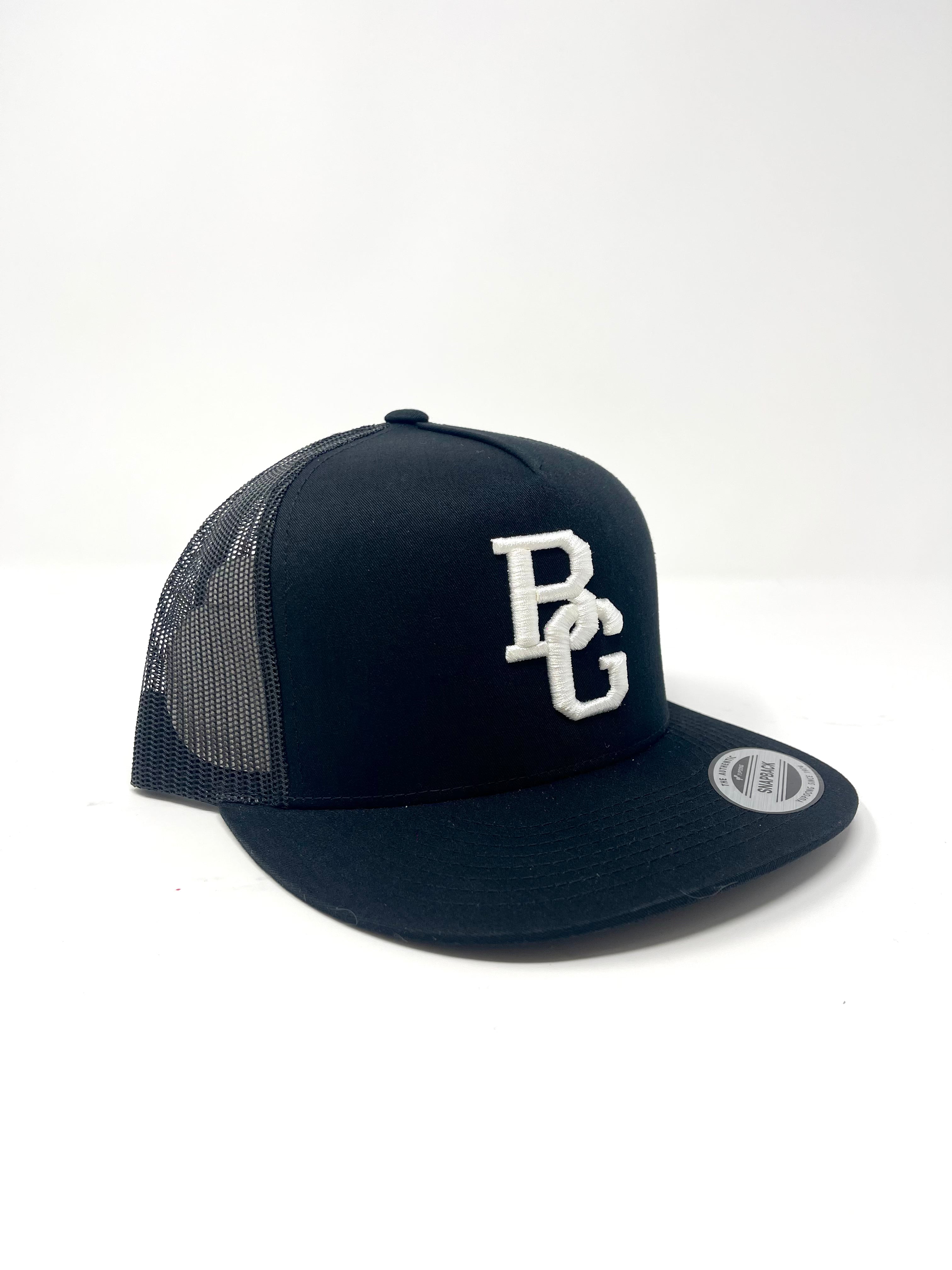 Black Trucker Flat Bill Hat - Colored Embroidery - YUPOONG