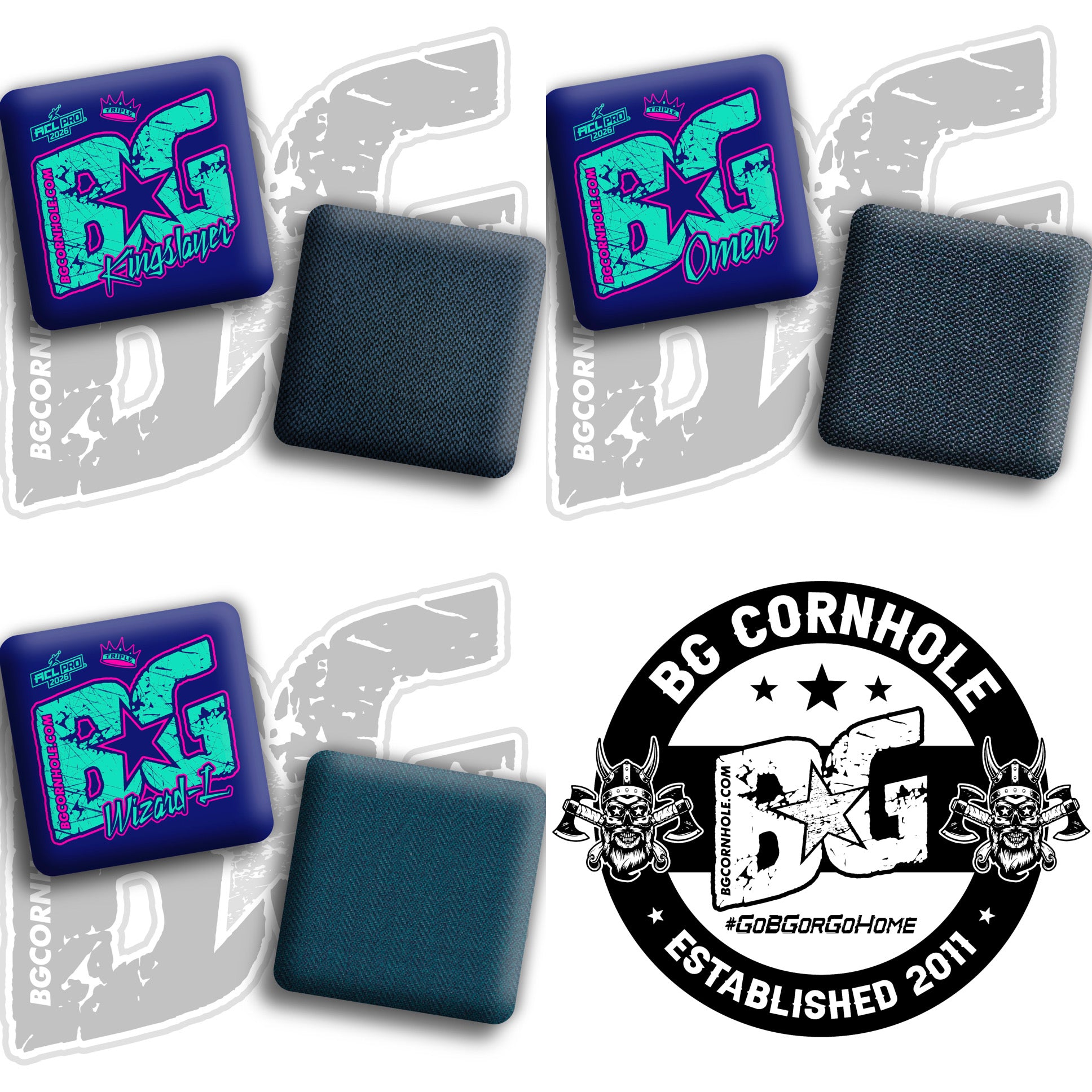 2026 BG Multiple Bag Models "Triple Crown Blue Neon” Collab - ACL Pro Stamped Cornhole Bags - SET OF 4 BAGS