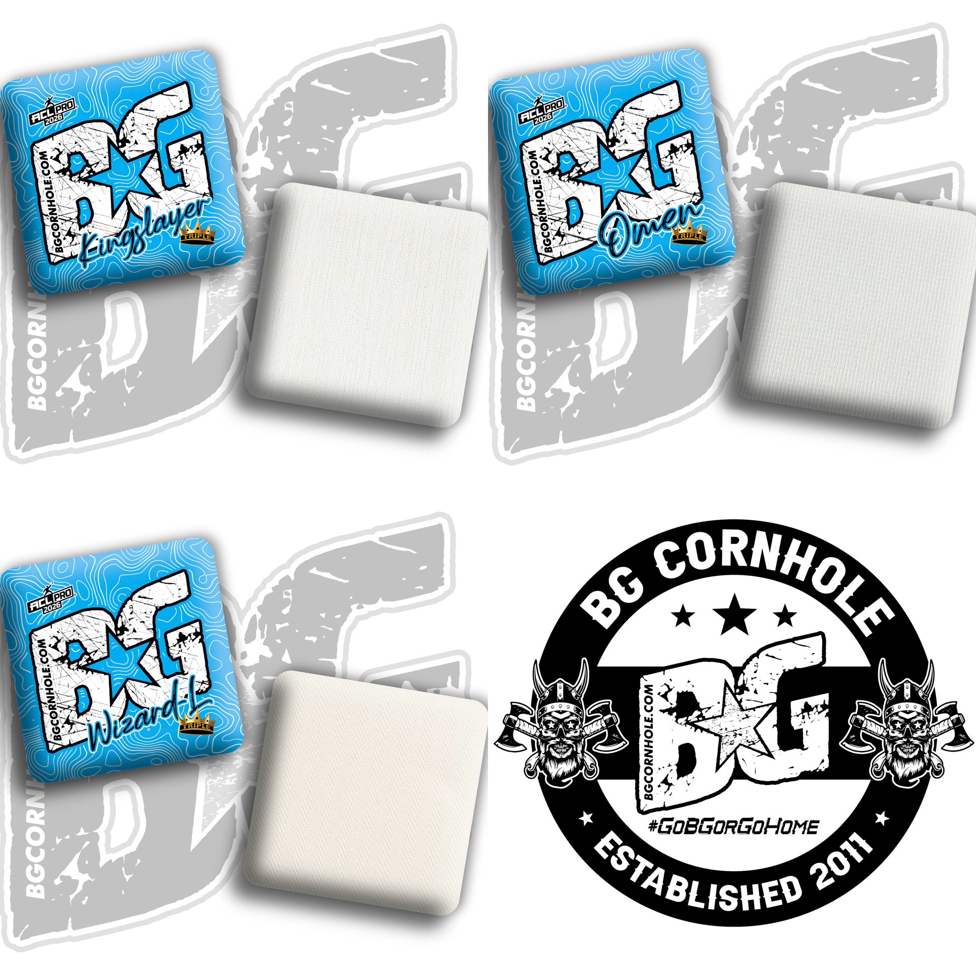 2026 BG Multiple Bag Models "Triple Crown Blue Topo” Collab - ACL Pro Stamped Cornhole Bags - SET OF 4 BAGS