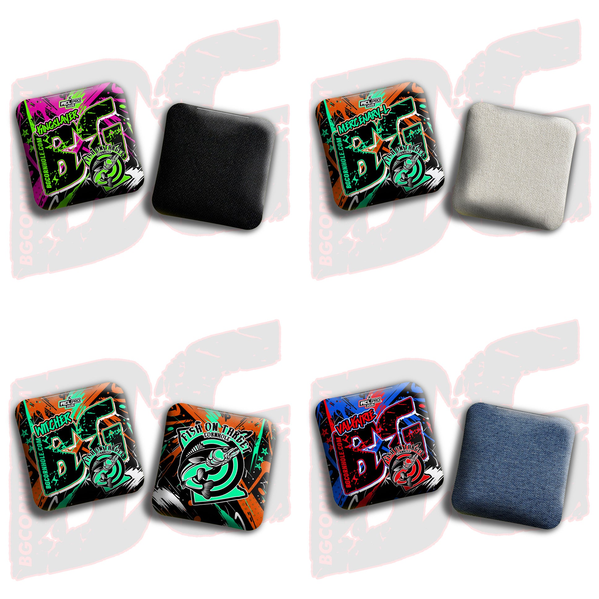 2026 BG Multiple Bag Models"Fish On Target Slash” Collab - ACL Pro Stamped Cornhole Bags - SET OF 4 BAGS