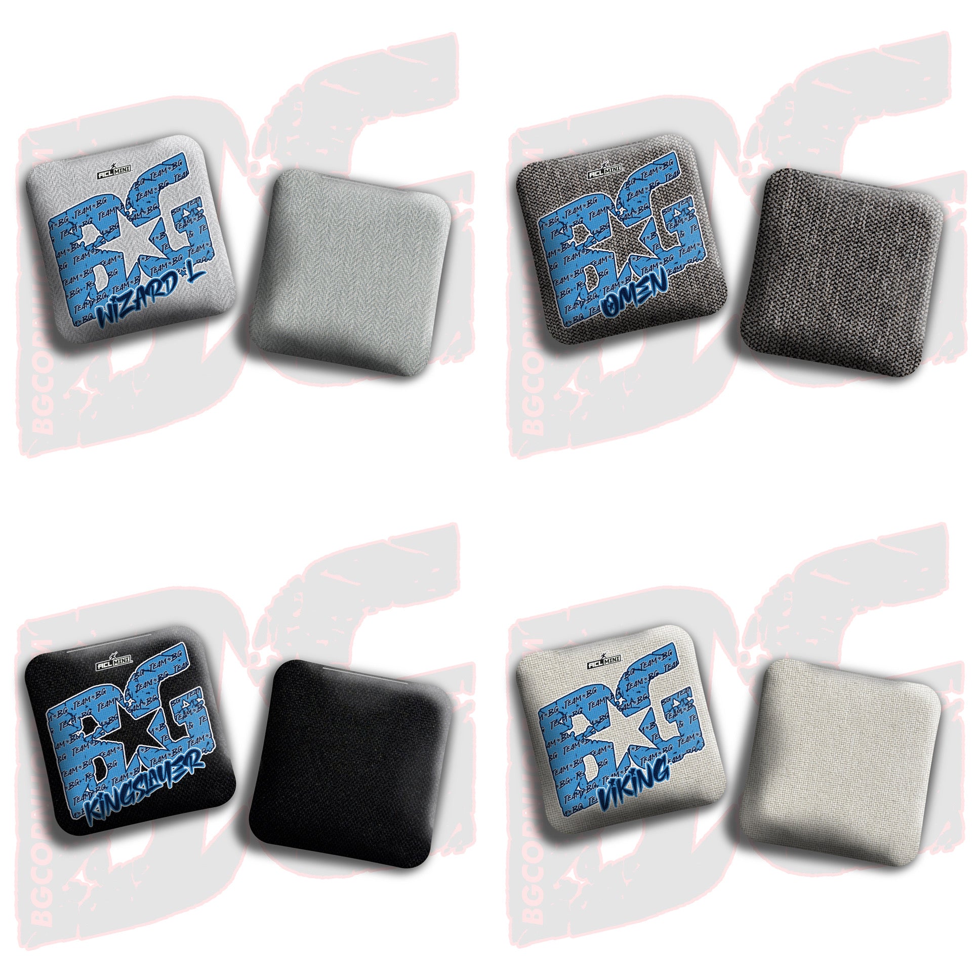 BG Multiple Bag Models - "Blue Logo Colormatch" - 4" ACL Mini Stamped Cornhole Bags - Set of 4 Bags