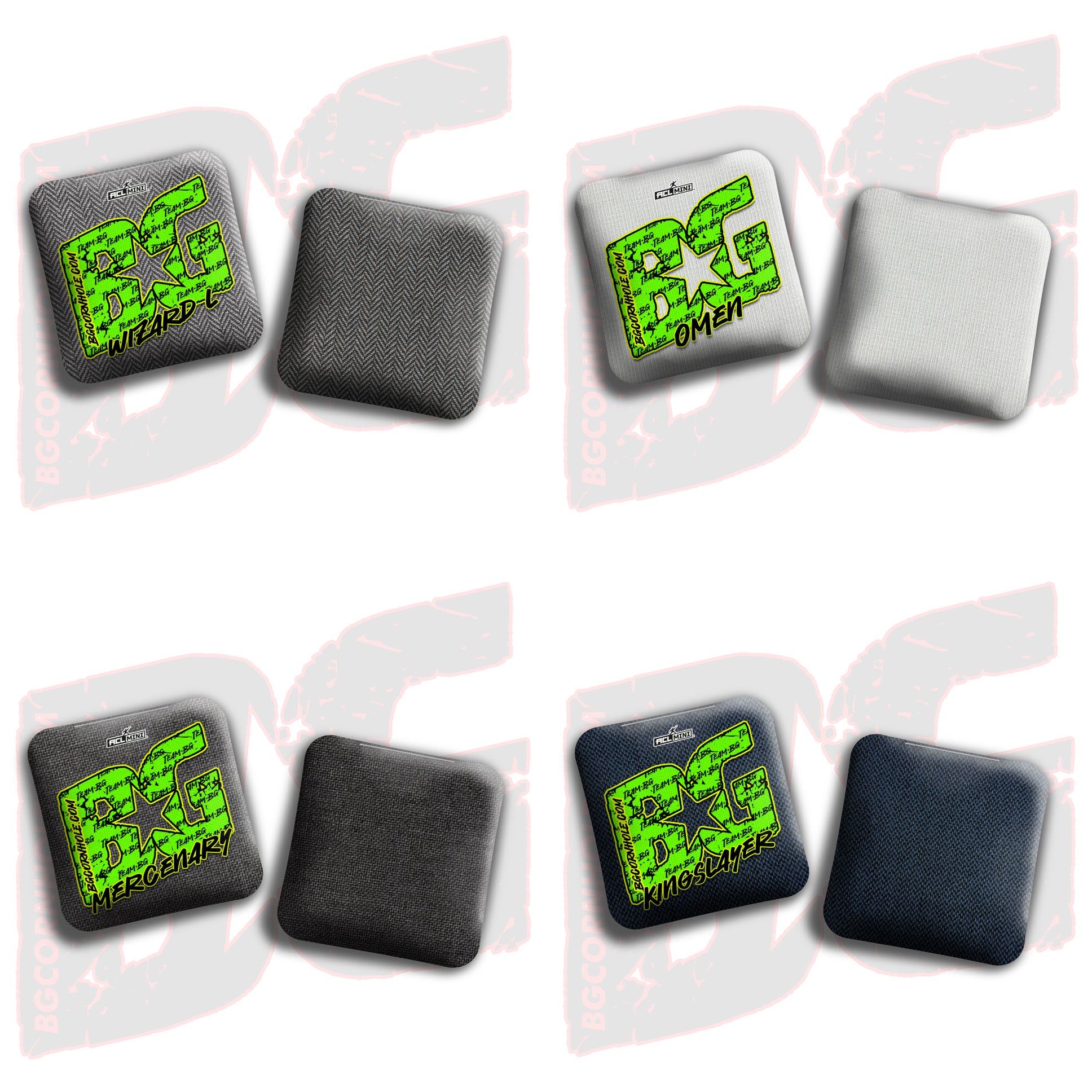 BG Multiple Bag Models - "Green Logo Colormatch" - 4" ACL Mini Stamped Cornhole Bags - Set of 4 Bags