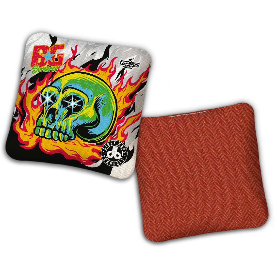 2026 BG Multiple Bag Models - "DB Skull and Flames” Dirty Bags Collab - ACL Pro Stamped Cornhole Bags - SET OF 4 BAGS