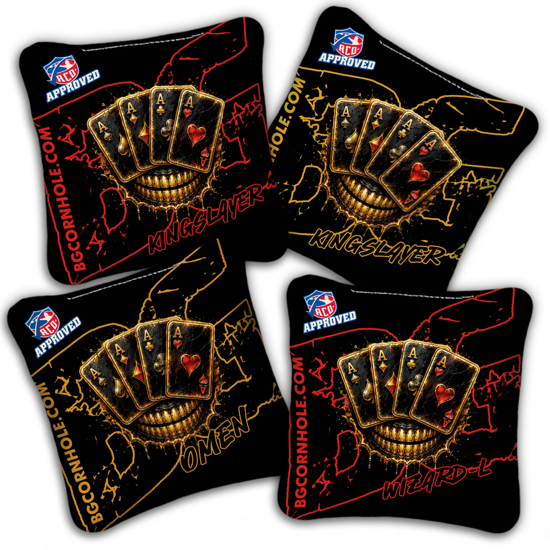 2027 ACO - BG Multiple Bag Models "DEAD MANS HAND " - Pro Stamped Cornhole Bags - SET OF 4 BAGS