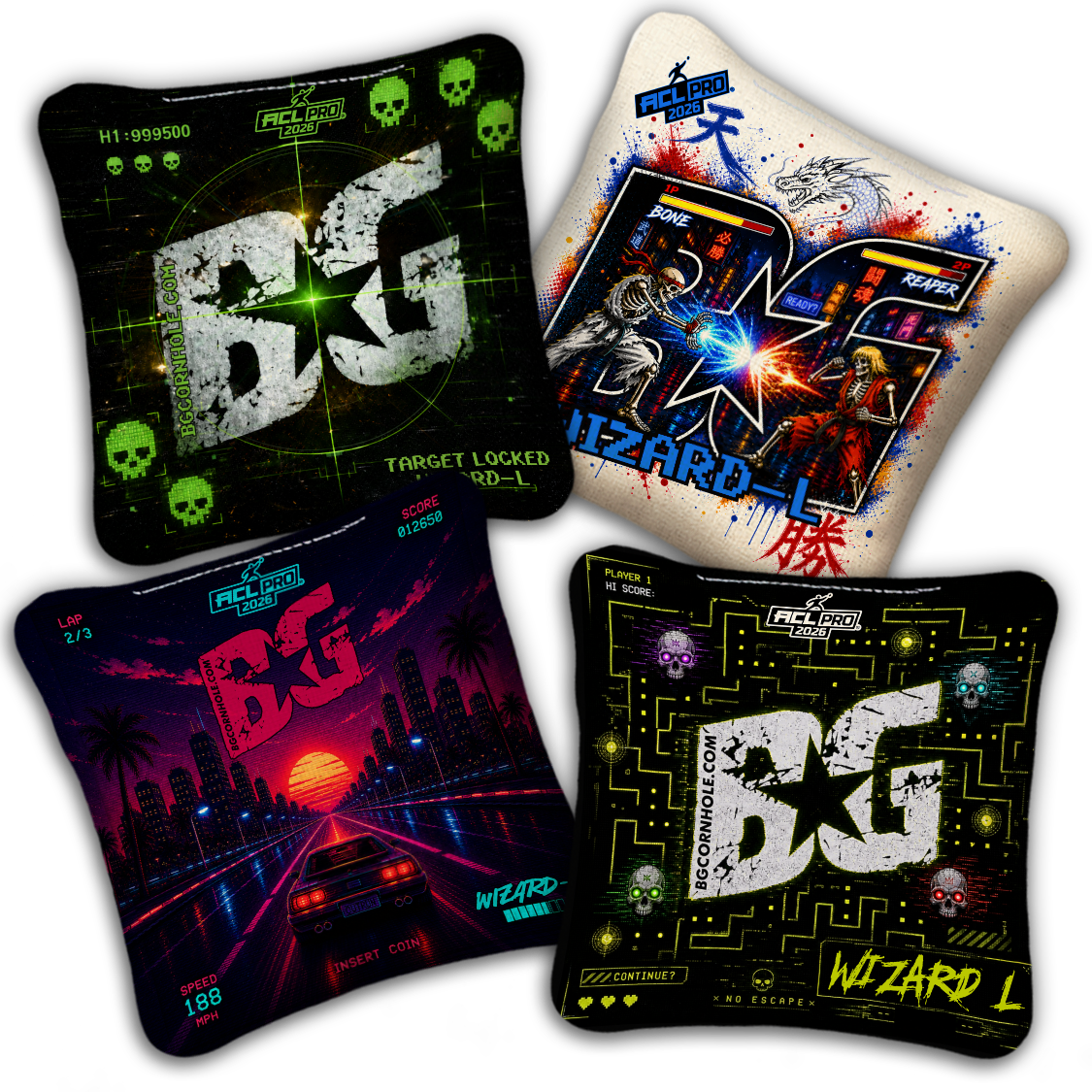 2026 BG Multiple Bag Models "Retro Games" - ACL Pro Stamped Cornhole Bags - SET OF 4 BAGS